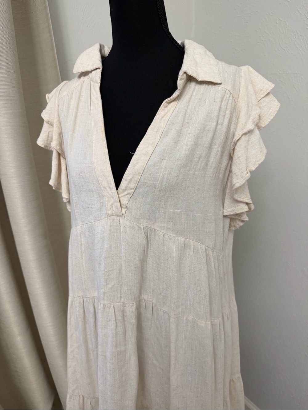 Umgee Natural Cream Textured V-Neck Dress